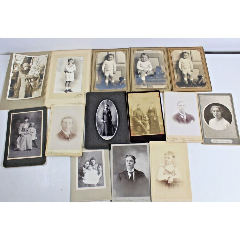 Lot of 14 Antique Family Photos late 1800s to early 1900s Cabinet Photos